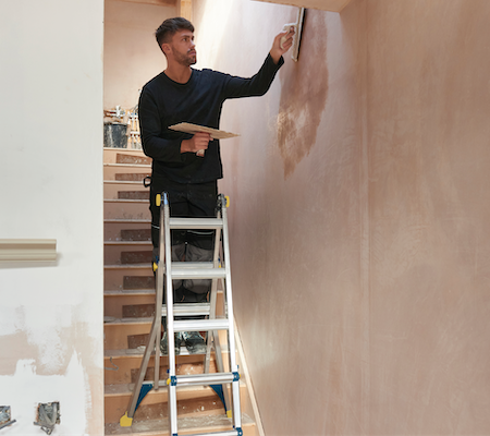 Werner MT Telescopic Ladder Werner MT Telescopic Ladder Stairwell Extended Plastering