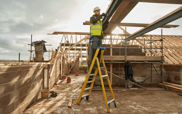 Werner UK Fibreglass Ladder Building Site